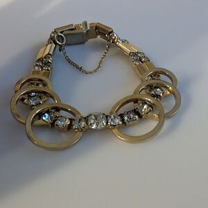 Vintage Rhinestone Gold Eccentric Bracelet With Safety Chain